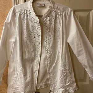 White denim jacket with scattered rhinestones